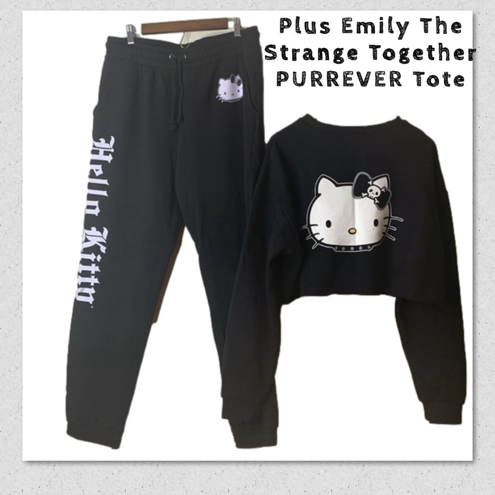 Dolls Kill Hello Kitty 3 Piece Sweatpants Sweatshirt XXL Emily the Strange Tote - Picture 17 of 17